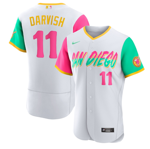 Men's San Diego Padres #11 Yu Darvish 2022 White City Connect Flex Base Stitched Baseball Jersey Men's San Diego Padres #11 Yu Darvish 2022 White City Connect Flex Base Stitched Baseball Jersey